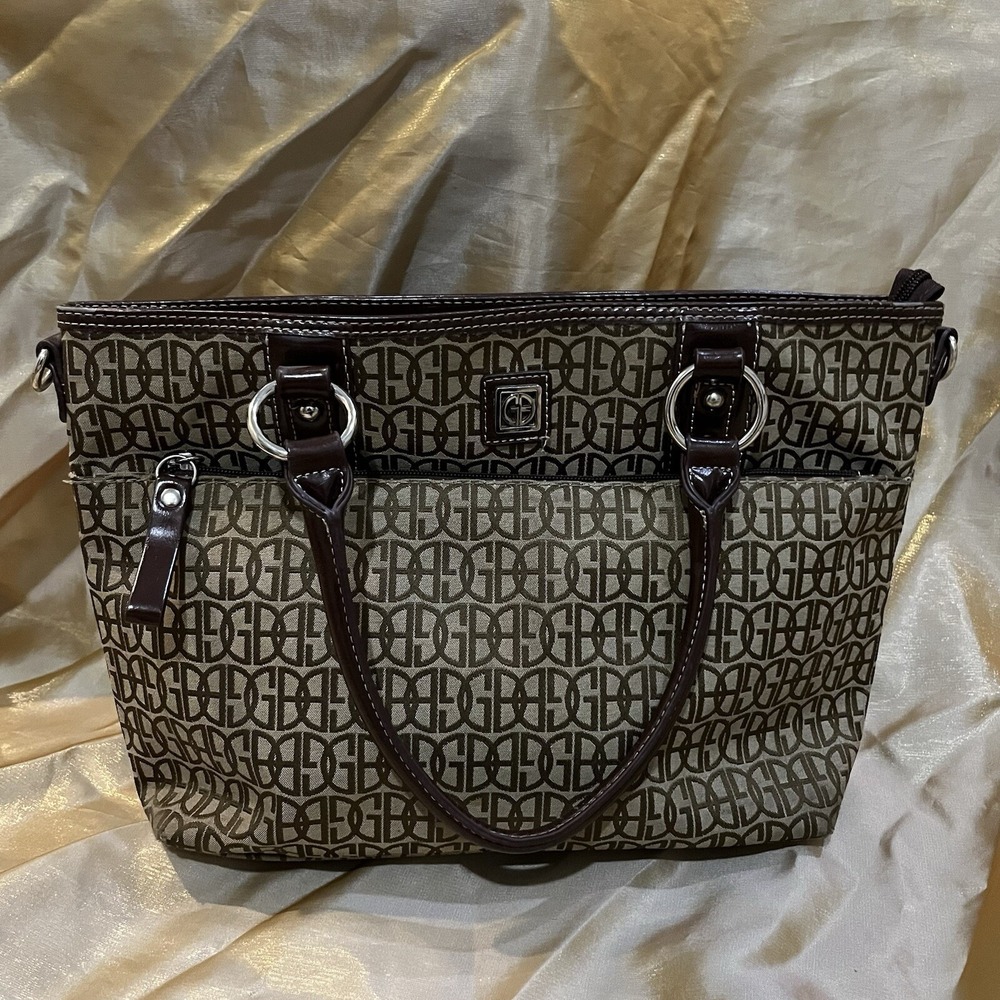 Gianni Bernini Large Shoulder Bag Signature Fabric, Brown Leather & Brass Flaws